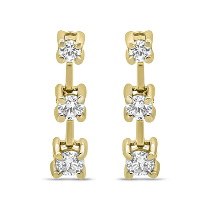 14K Yellow Gold 1/2 Cttw Round Diamond 3 Stone Graduated Linear Drop Past, Present and Future Stud Earrings (H-I Color, SI1-SI2 Clarity)