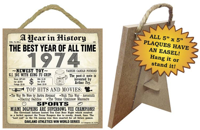 1974 A Year in History Plaques 5" x 5" wood plaque/sign