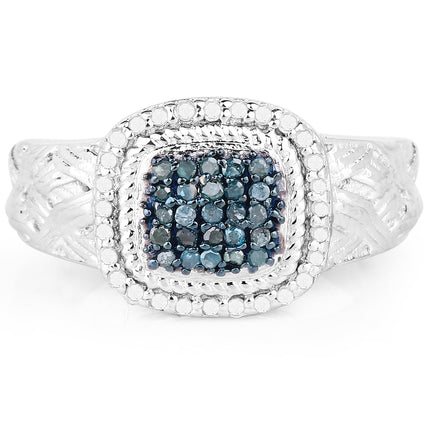 0.28 Carat Genuine Blue Diamond and White Diamond .925 Sterling Silver Ring