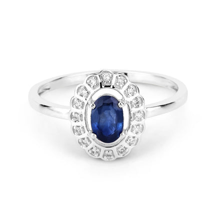 0.52 Carat Genuine Blue Sapphire and White Diamond 14K White Gold Ring