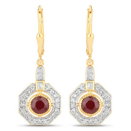 1.78 Carat Genuine Ruby and White Zircon .925 Sterling Silver Earrings