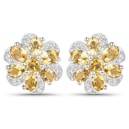 7.92 Carat Genuine Citrine and White Topaz .925 Sterling Silver 3 Piece Jewelry Set (Ring, Earrings, and Pendant w/ Chain)