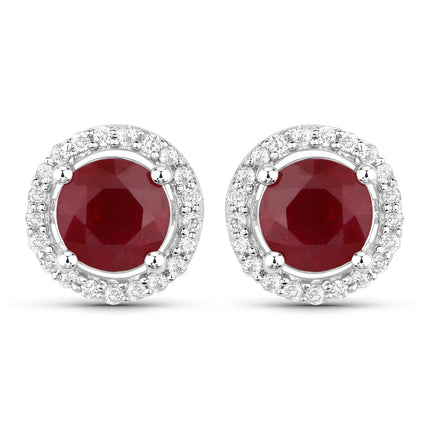 1.22 Carat Genuine Ruby and White Diamond 14K White Gold Earrings