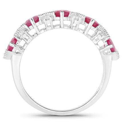 1.61 Carat Genuine Ruby and White Diamond 14K White Gold Ring
