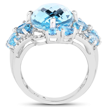 9.50 Carat Genuine Blue Topaz and Swiss Blue Topaz .925 Sterling Silver Ring