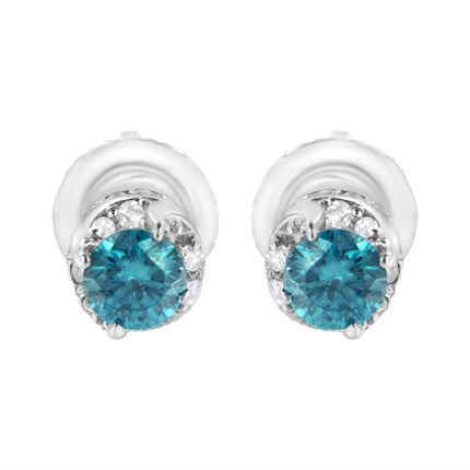 14K White Gold 1/2 cttw White and Treated Blue Round Diamond Earrings (I-J I2-I3)
