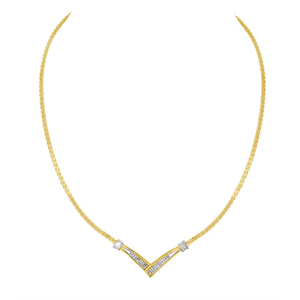 10K Yellow and White Gold 1/2 Cttw Princess Cut Diamond Channel-Set â€œVâ€ Shape 18" Franco Chain Necklace (H-I Color, SI2-I1 Clarity)