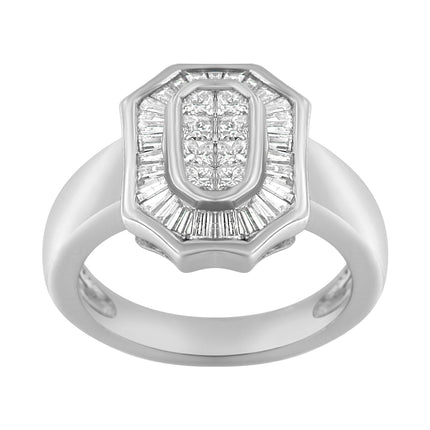 14K White Gold 1.00 Cttw Baguette and Princess-Cut Diamond Cocktail Art Deco Style Ring (H-I Color, SI1-SI2 Clarity) - Size 7