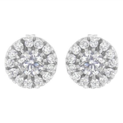 14k White Gold 1 cttw Diamond Halo Stud Earrings (I-J Clarity, I1-I2 Color)