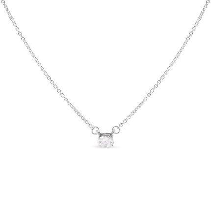 14K White Gold 1/4 Cttw Lab Grown Oval Solitaire Diamond East West 18" Pendant Necklace (G-H Color, VS2-SI1 Clarity)