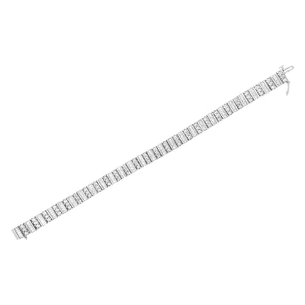 14K White Gold 4 7/8 cttw Baguette & Round Brilliant-Cut Diamond Channel- & Prong-Set Tennis Bracelet (I-J Color, I1-I2 Clarity) - Size 7.25"