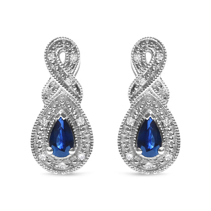 .925 Sterling Silver 4.5 x 3mm Pear Sapphire Gemstone and Diamond Accent Infinity Drop Stud Earrings (H-I Color, SI1-SI2 Clarity)