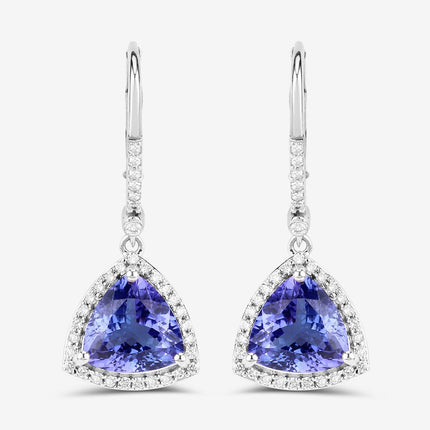 4.61 Carat Genuine Tanzanite and White Diamond 14K White Gold Earrings