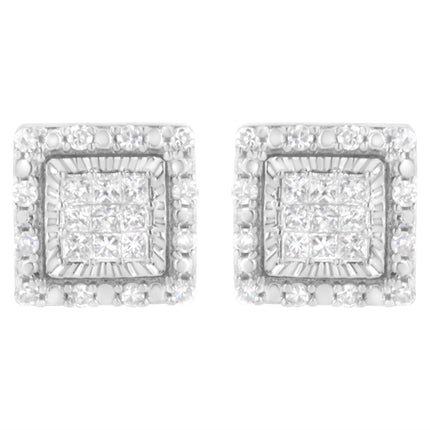 10K White Gold 1/2 cttw Invisible Set Princess-Cut Diamond Square Stud Earring (I-J Color, I1-I2 Clarity)