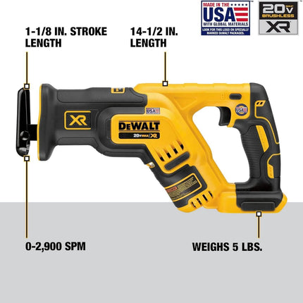 DEWALT 20V MAX* XR Reciprocating Saw, Compact, Tool Only (DCS367B)  (Refurbished)