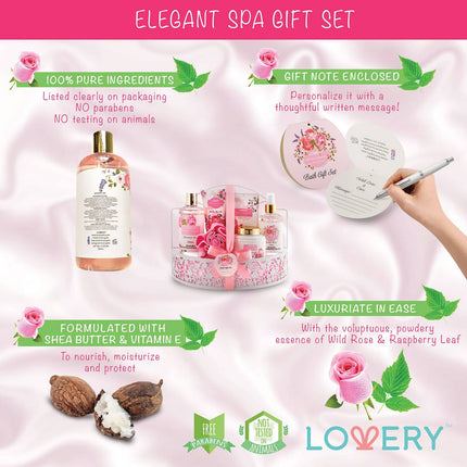 Spa Gift Basket - Wild Rose & Raspberry Leaf In Bath Caddy