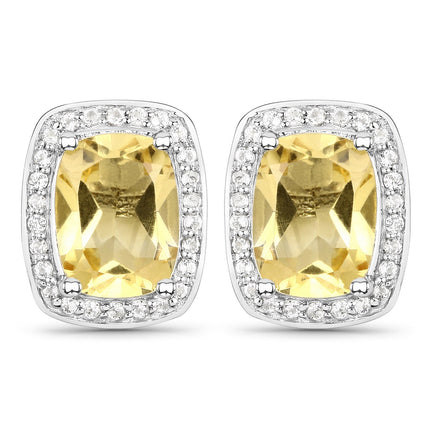 2.81 Carat Genuine Citrine and White Topaz .925 Sterling Silver Earrings