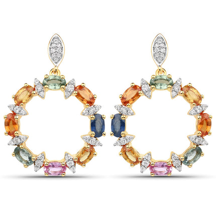 4.12 Carat Genuine Multi Sapphire .925 Sterling Silver Earrings