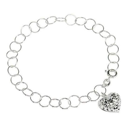 Diamond Cut Heart Charm Bracelet