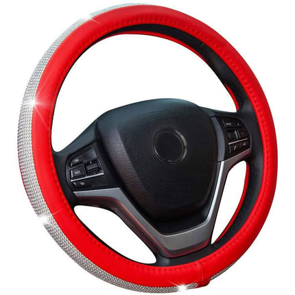 Diamond Leather Steering Wheel Cover with Bling Bling Crystal Rhinestones
