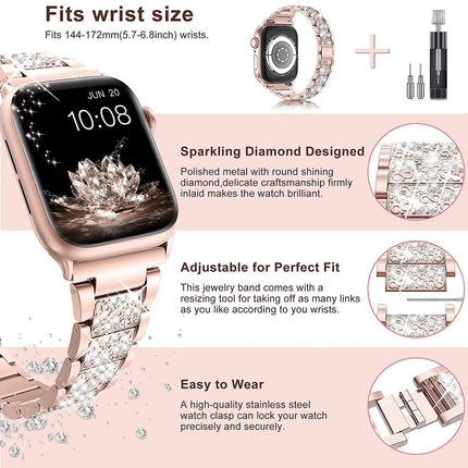 Diamond Rhinestone Stainless Steel Metal Wristband Strap