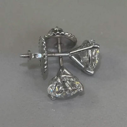 Diamond Stud Earrings F VS2 Round 4 Carat Lab Created 14K White Gold Screw Back