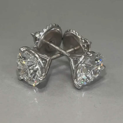 Diamond Stud Earrings F VS2 Round 4 Carat Lab Created 14K White Gold Screw Back