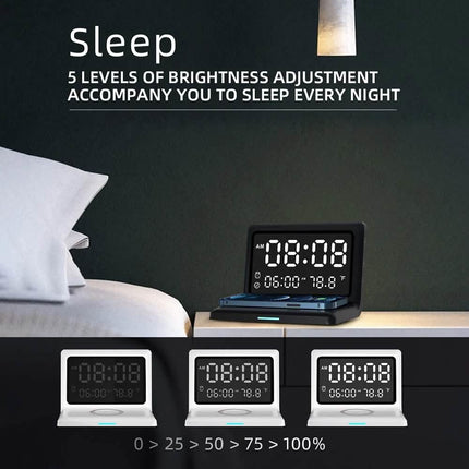 Digital Mirror Clock Wireless Charging Alarm Clock