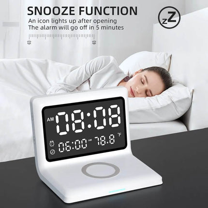 Digital Mirror Clock Wireless Charging Alarm Clock