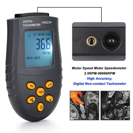 Digital Tachometer 2.5~99,999 RPM Accuracy Non-Contact Laser Photo Tachometer