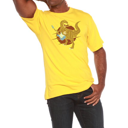 Dinosaur with a guitar Men's Bamboo Viscose/Organic Cotton Short Sleeve Graphic T-Shirt