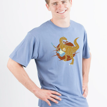 Dinosaur with a guitar Men's Bamboo Viscose/Organic Cotton Short Sleeve Graphic T-Shirt