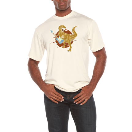 Dinosaur with a guitar Men's Bamboo Viscose/Organic Cotton Short Sleeve Graphic T-Shirt