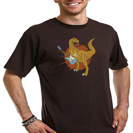 Dinosaur with a guitar Men's Bamboo Viscose/Organic Cotton Short Sleeve Graphic T-Shirt