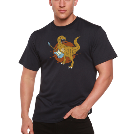 Dinosaur with a guitar Men's Bamboo Viscose/Organic Cotton Short Sleeve Graphic T-Shirt