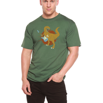 Dinosaur with a guitar Men's Bamboo Viscose/Organic Cotton Short Sleeve Graphic T-Shirt
