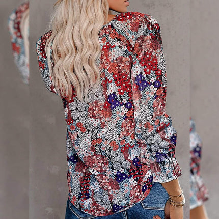 Dokotoo Women's Casual Boho Floral Printed V-Neck Top