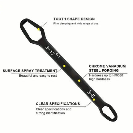 Double End Multifunctional Universal Wrench, 3-17mm Self-Tightening Lazy Wrench Repair Tools