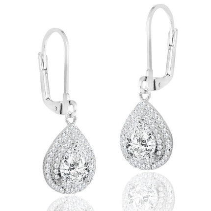 Double Halo Pear Drop Earrings