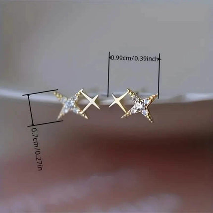 Double Star Design Stud Earrings Inlaid Zirconia