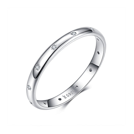 925 Sterling Silver Size 6.0 Plated Platinum Pavé Setting CZ Ring for Women