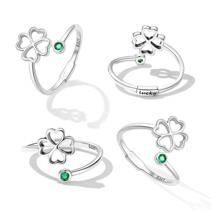 925 Sterling Silver Four-Leaf Clover Ring with Pavé CZ - 0.15cm Width