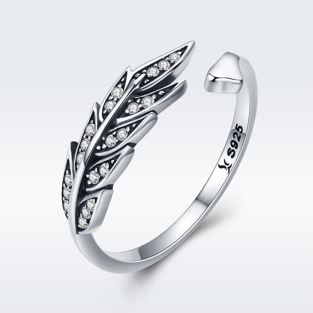 925 Sterling Silver Pavé Setting CZ Leaf Ring for Women