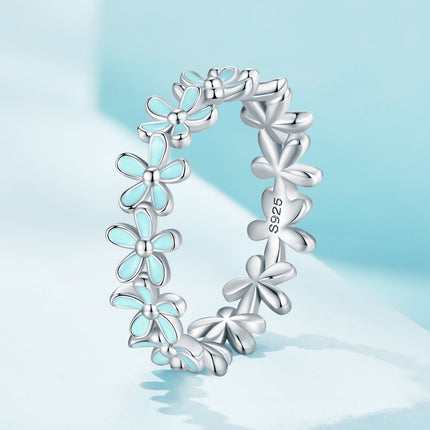 925 Sterling Silver Enamel Process Plated Platinum Ring Size 6 for Women