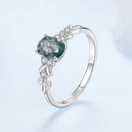925 Sterling Silver Agate and CZ Pendant Ring Size 6 for Women