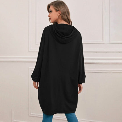 Drop Shoulder Dip Hem Thermal Longline Hoodie