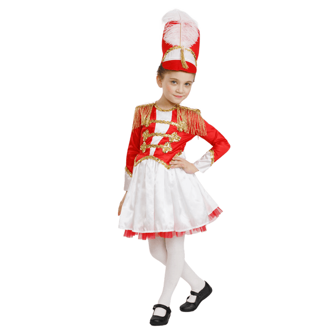 Kids Drum Majorette Costume with Parade Dress, Hat and Accessories