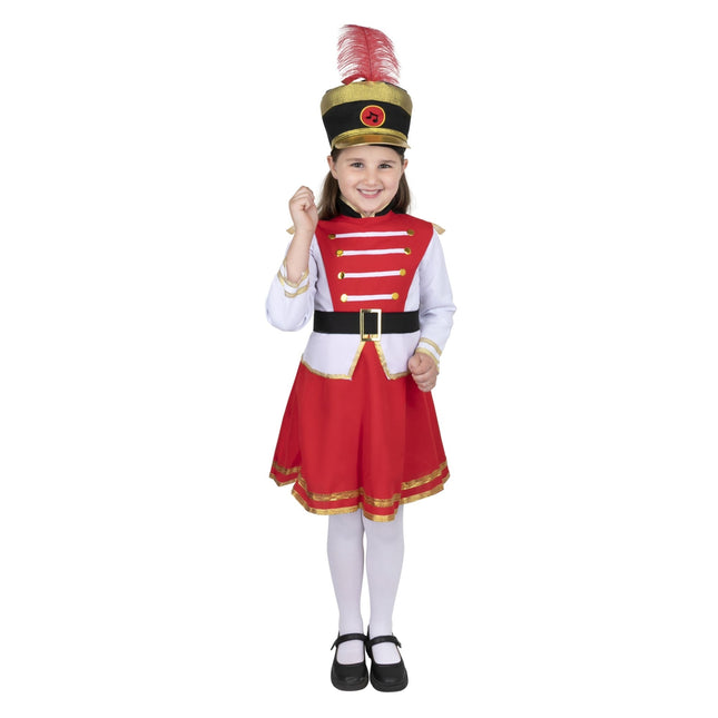 Kids Drum Majorette Costume with Parade Dress, Hat and Baton Style Details