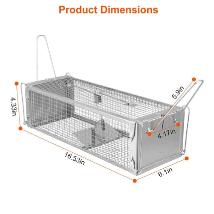 Dual Door Rat Trap Cage Humane with 2 Detachable U Shape Rod