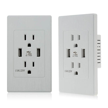 Dual Plug Electric Wall Socket Adapter 2 Usb Port Outlet Panel Switch